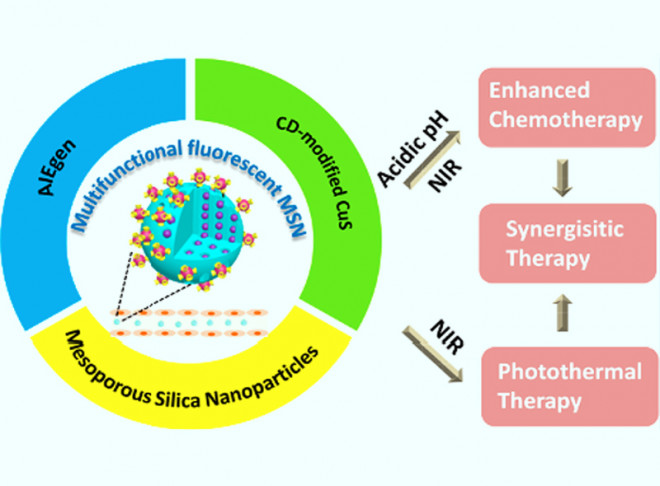 AIEgen-functionalized mesoporous silica gated by cyclodextrin-modified cus for cell imaging and chemo-photothermal cancer therapy